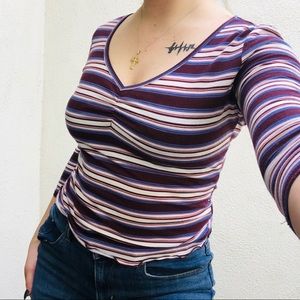 plum pink and white striped blouse